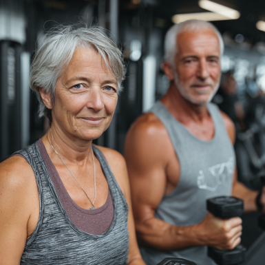 Persoane mature făcând exerciții de fitness într-un cadru prietenos